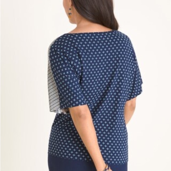 Chicos patchwork short sleeve top Chicos size 3 or XL mixed media - Picture 2 of 9